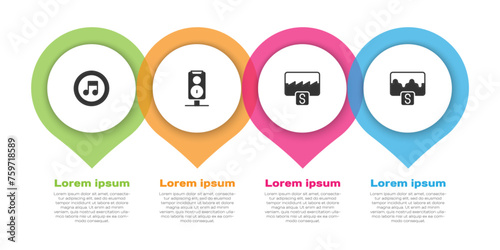 Set Music note, tone, Stereo speaker, wave equalizer and . Business infographic template. Vector