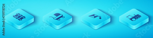 Set Isometric Toy railway, Baby stroller, train and Kite icon. Vector