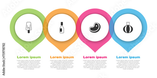Set Ice cream, Tabasco sauce, Steak meat and Onion. Business infographic template. Vector