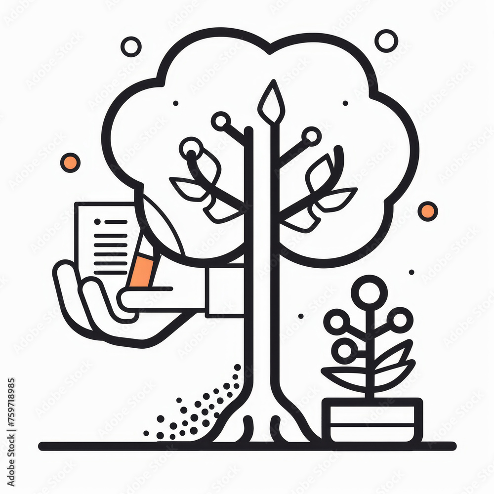 Professional Line Illustration of Leadership Training Handbook with Tree Symbol Gen AI