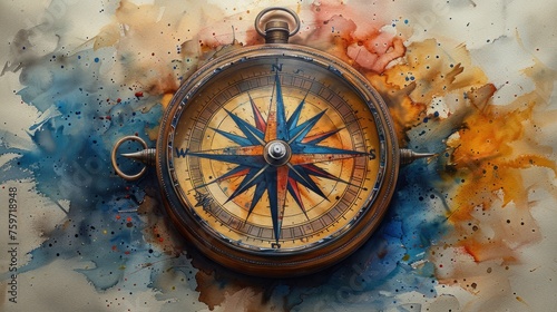compass rose and compass water color photo