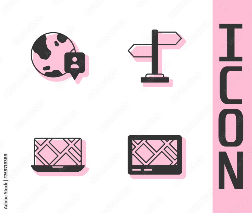 Set Gps device with map, Location on the globe, City navigation and Road traffic sign icon. Vector Set Gps device with map, Location on the globe, City navigation and Road traffic sign icon. Vector