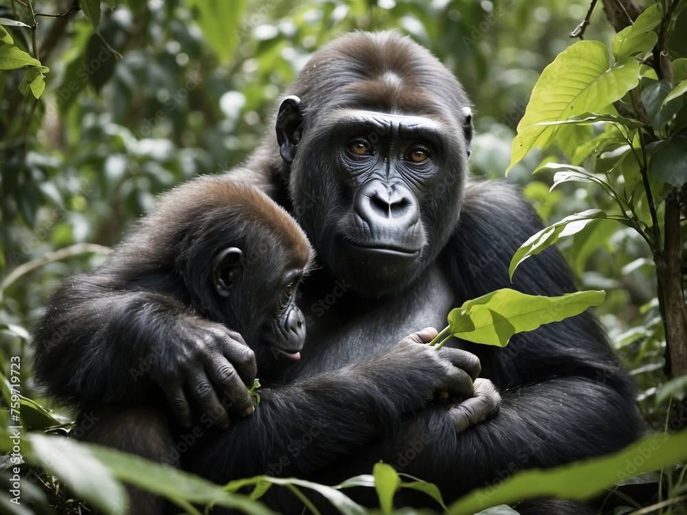 Fototapeta premium Majestic Encounters, Gorillas in the Wild.
