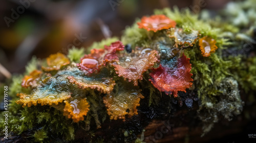 wet and damp rainbow Algae Lichen macro image