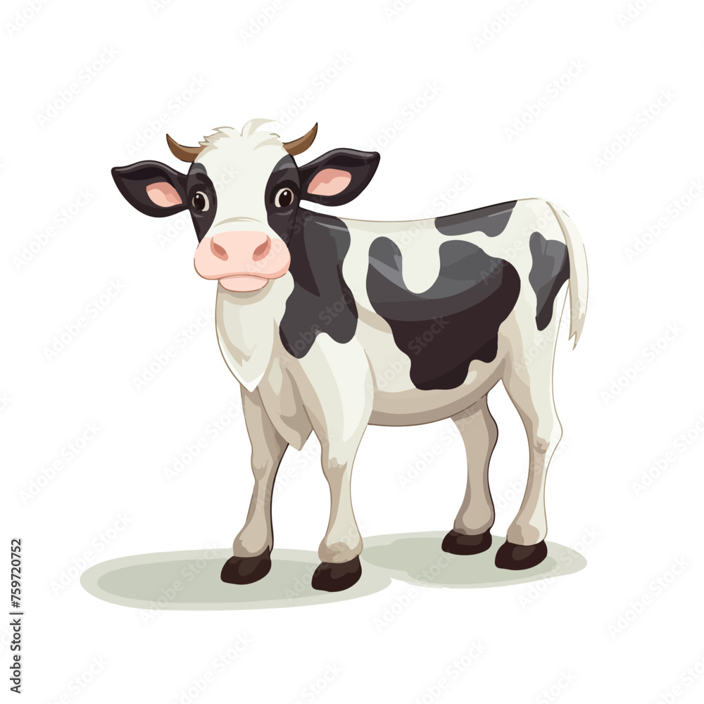 Happy cartoon cow isolated on white background. Vec
