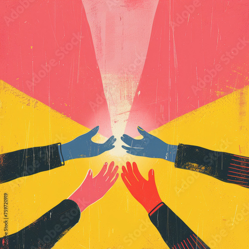 Colorful Line Illustration of People Forming Heart Shape Gen AI