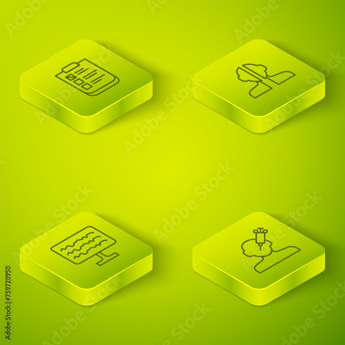 Set Isometric line Bipolar disorder, Encephalogram, Addiction to the drug and Psychological test icon. Vector
