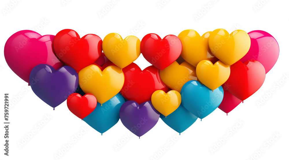 A large bouquet of rainbow colors with heart-shaped balloons on a background of the colors of the Ukrainian flag, PNG, transparent background. 
