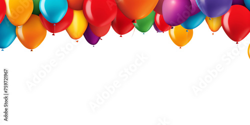 White banner with colourful balloons on a top, PNG, transparent background. photo