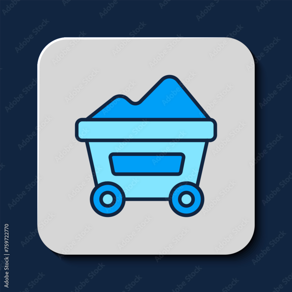 Filled outline Coal mine trolley icon isolated on blue background. Factory coal mine trolley. Vector Filled outline Coal mine trolley icon isolated on blue background. Factory coal mine trolley. Vector