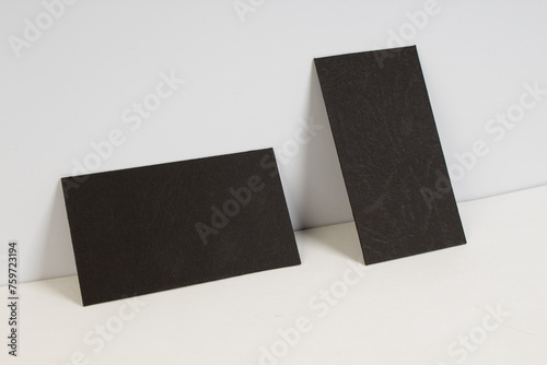 Blank Black business cards on the white background. Template for ID.