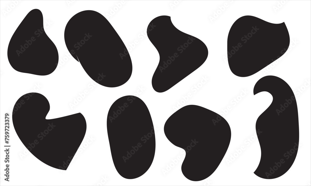 Random abstract liquid organic black irregular blotch shapes flat style design fluid vector illustration set banner simple Basic shape template for presentation design, flyer, white background. Random abstract liquid organic black irregular blotch shapes flat style design fluid vector illustration set banner simple Basic shape template for presentation design, flyer, white background.