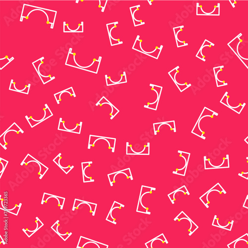 Line Skate park icon isolated seamless pattern on red background. Set of ramp, roller, stairs for a skatepark. Extreme sport. Vector