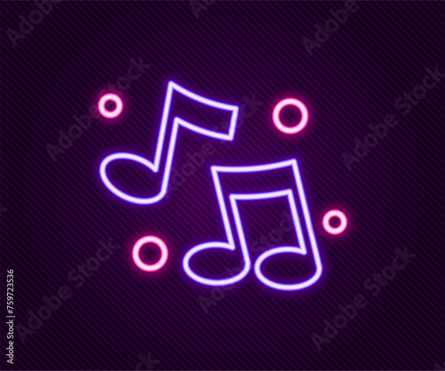 Glowing neon line Music note, tone icon isolated on black background. Colorful outline concept. Vector