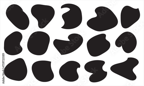 Random abstract liquid organic black irregular blotch shapes flat style design fluid vector illustration set banner simple Basic shape template for presentation design, flyer, white background. 
