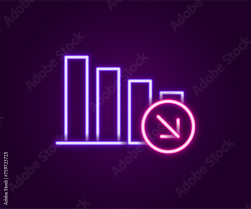 Glowing neon line Financial growth decrease icon isolated on black background. Increasing revenue. Colorful outline concept. Vector