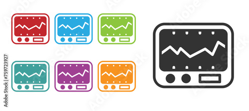 Black Electrical measuring instrument icon isolated on white background. Analog devices. Measuring device laboratory research. Set icons colorful. Vector