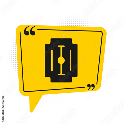 Black Blade razor icon isolated on white background. Yellow speech bubble symbol. Vector