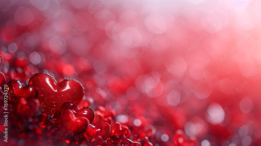 Valentines day background. Trees with red heart shape leaves on branches. Fantasy forest, park on pink background with copy space for text Valentines day background. Trees with red heart shape leaves on branches. Fantasy forest, park on pink background with copy space for text