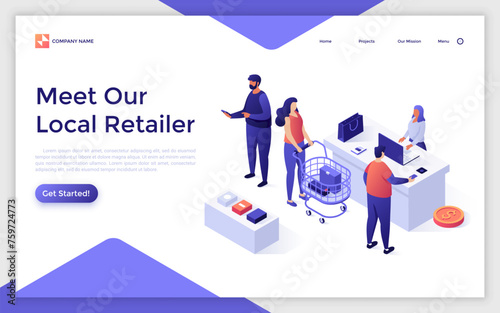 Modern Isometric Landing Page Template. Vector Illustration