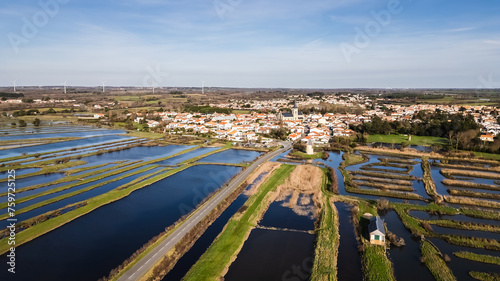 drone view of the salt marshes of Ile d Olonne, Vendee, France