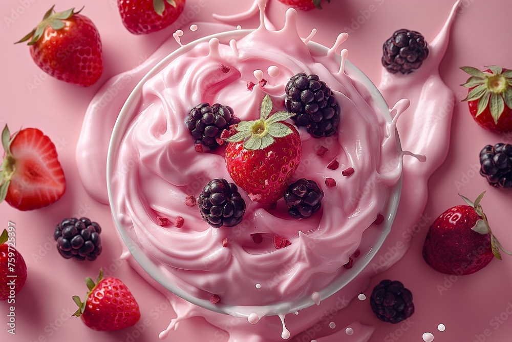 fabulous yogurt with raspberry and strawberry, blackberries and various berries, Raspberry and cream fabulous yogurt with raspberry and strawberry, blackberries and various berries, Raspberry and cream