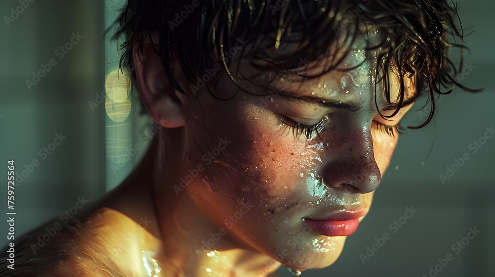 Realistic Portrait of a Young Man with Playful Use of Water and Light in Wet-on-Wet Blending Style Realistic Portrait of a Young Man with Playful Use of Water and Light in Wet-on-Wet Blending Style