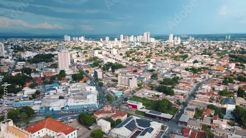Aerial city scape at stormy time in summer in central Cuiaba Mato Grosso