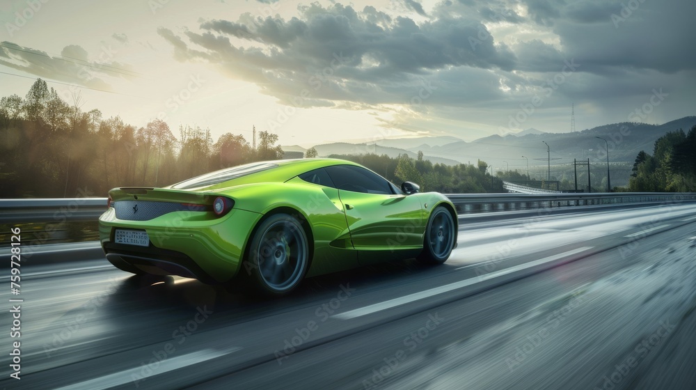 Fototapeta premium sports car is driving on the highway berlin, Ultra Realistic photograph
