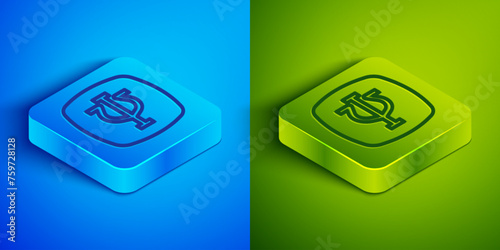 Isometric line Psychology icon isolated on blue and green background. Psi symbol. Mental health concept, psychoanalysis analysis and psychotherapy. Square button. Vector