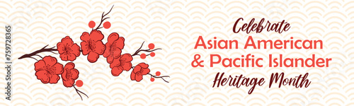 Asian American and Pacific Islander Heritage Month. Vector horizontal banner with sakura cherry blossom. AAPI history annual celebration in USA
