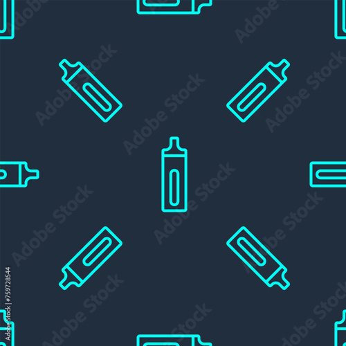 Green line Electronic cigarette icon isolated seamless pattern on blue background. Vape smoking tool. Vaporizer Device. Vector