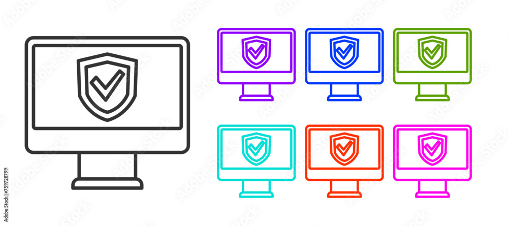 Black line Insurance online icon isolated on white background. Security, safety, protection, protect concept. Set icons colorful. Vector Black line Insurance online icon isolated on white background. Security, safety, protection, protect concept. Set icons colorful. Vector