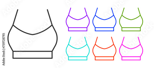 Black line Female crop top icon isolated on white background. Undershirt. Set icons colorful. Vector