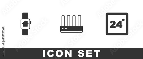 Set Smart home with smart watch, Router and wi-fi signal and Thermostat icon. Vector
