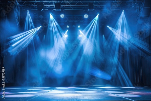 Modern dance stage lighting background with bright spotlights for modern dance production stage. The stage was empty with creative lighting. by AI generated image