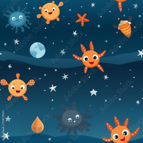 Adorable sea creatures seamless pattern for kids textile  gift wrapping  and wallpapers