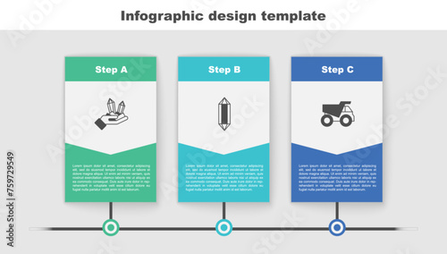 Set Gem stone, and Mining dump truck. Business infographic template. Vector