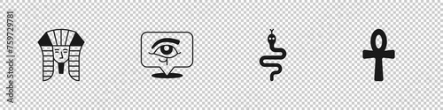Set Egyptian pharaoh, Eye of Horus, Snake and Cross ankh icon. Vector