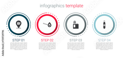 Set Tobacco leaf, Burning match with fire, Vape mod device and Electronic cigarette. Business infographic template. Vector
