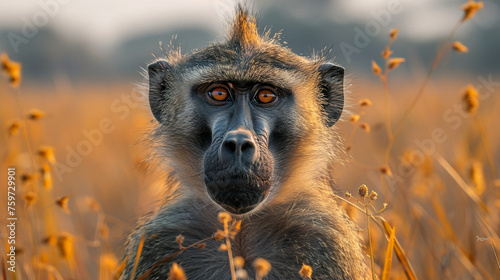 wildlife photography, authentic photo of a baboon in natural habitat, taken with telephoto lenses, for relaxing animal wallpaper and more photo