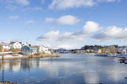 Easter snow has arrived with sun and cold weather in Brønnøysund town, Helgeland, Norway