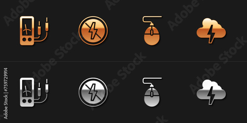Set Ampere meter, multimeter, No lightning, Computer mouse and Cloud and icon. Vector