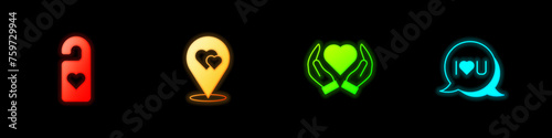 Set Please do not disturb with heart, Location, Heart in hand and Speech bubble text I love you icon. Vector