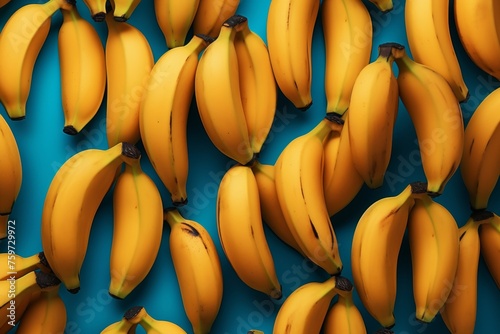 Fresh ripe yellow bananas on blue background, colorful abstract doodle art, high resolution 8k image