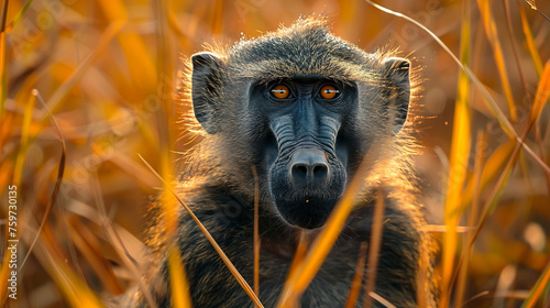 wildlife photography, authentic photo of a baboon in natural habitat, taken with telephoto lenses, for relaxing animal wallpaper and more