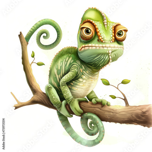 Cute Funny Cartoon Chameleon, Illustration for Children Book, Generative AI