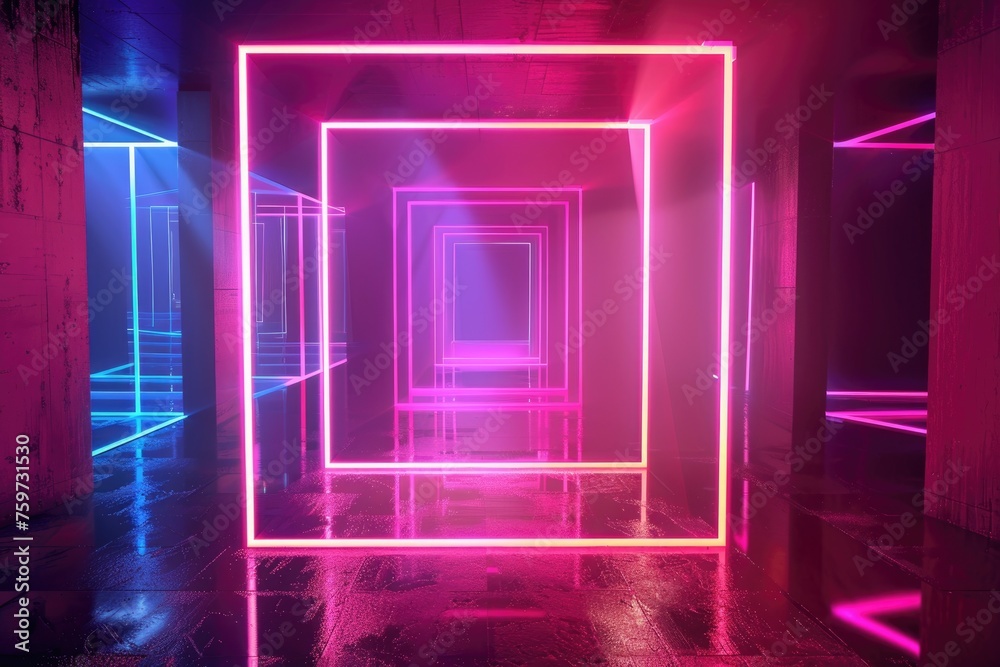 A futuristic cyberclub scene lit up with neon lights and laser beams creates an immersive synthwave style environment. by AI generated image A futuristic cyberclub scene lit up with neon lights and laser beams creates an immersive synthwave style environment. by AI generated image