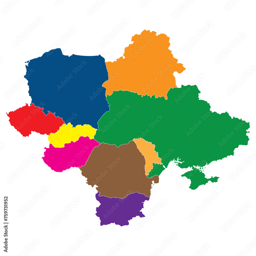 Eastern Europe country Map. Map of Eastern Europe in multicolor.