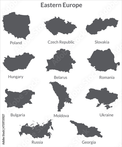 Eastern Europe country Map. Map of Eastern Europe in set grey color photo